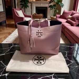 New! Tory Burch McGraw Metallic Pink Leather Tote — NWOT
